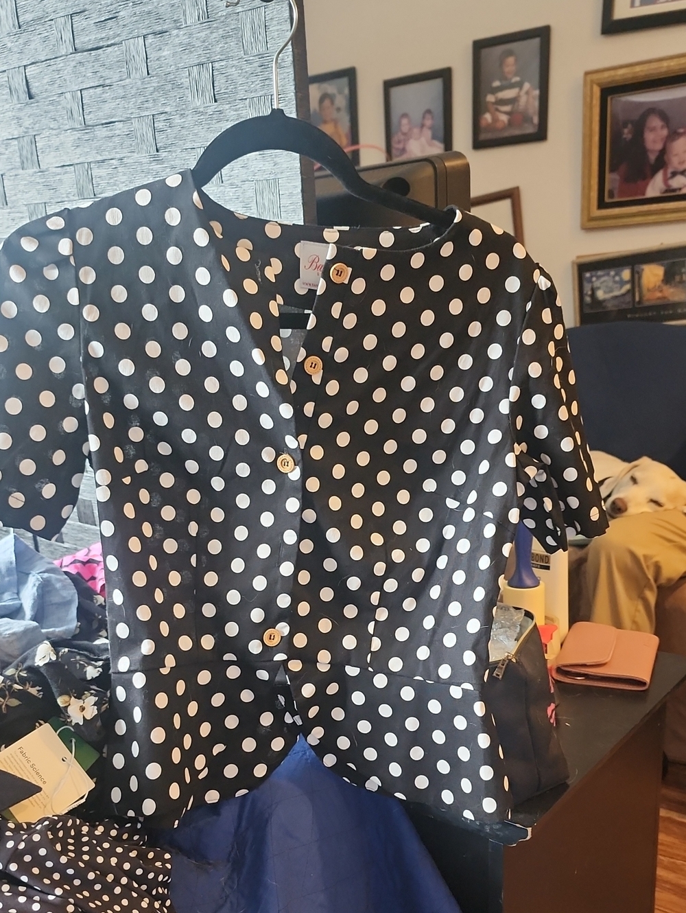 Black and White Polka Dot Button Front Top